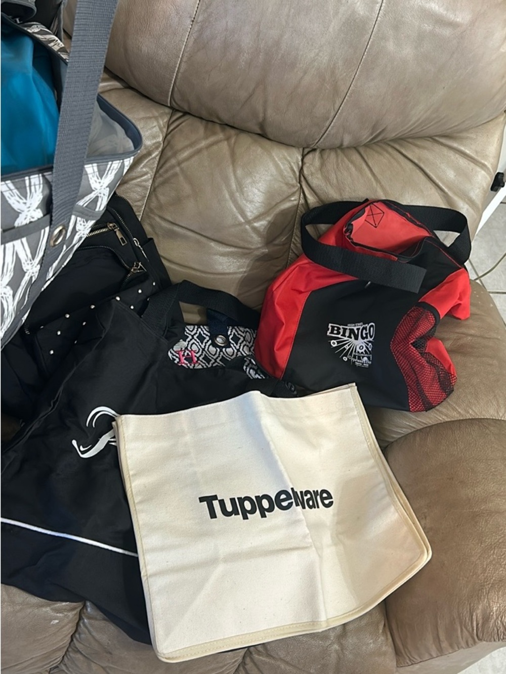 Reserved Tupperware Cream Canvas Tote with Black Logo